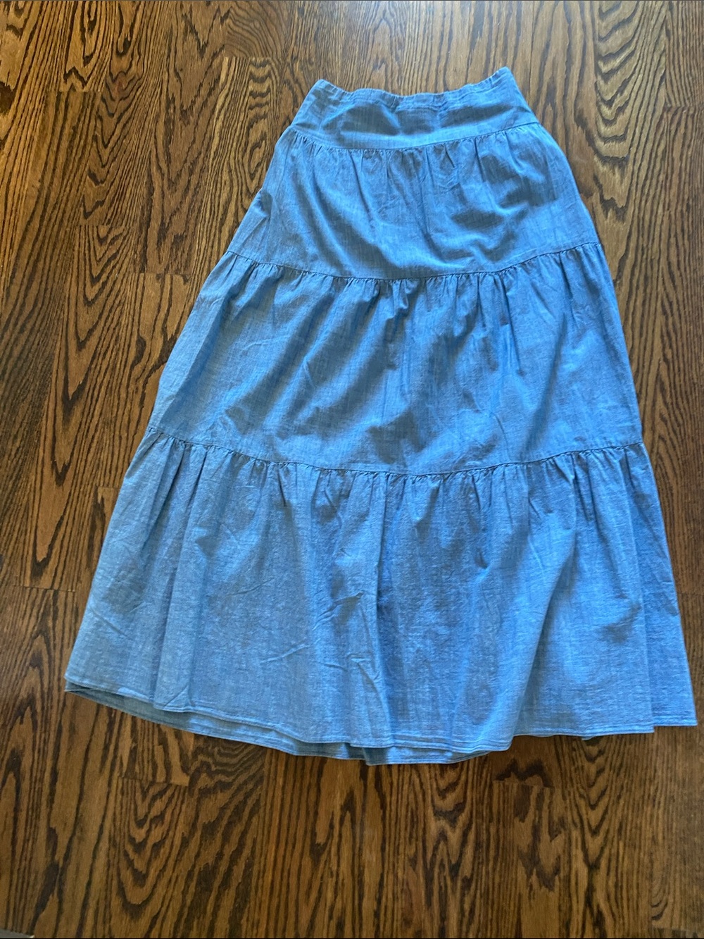 JMcLaughlin Light Blue Tiered Maxi Skirt with Elastic Waist